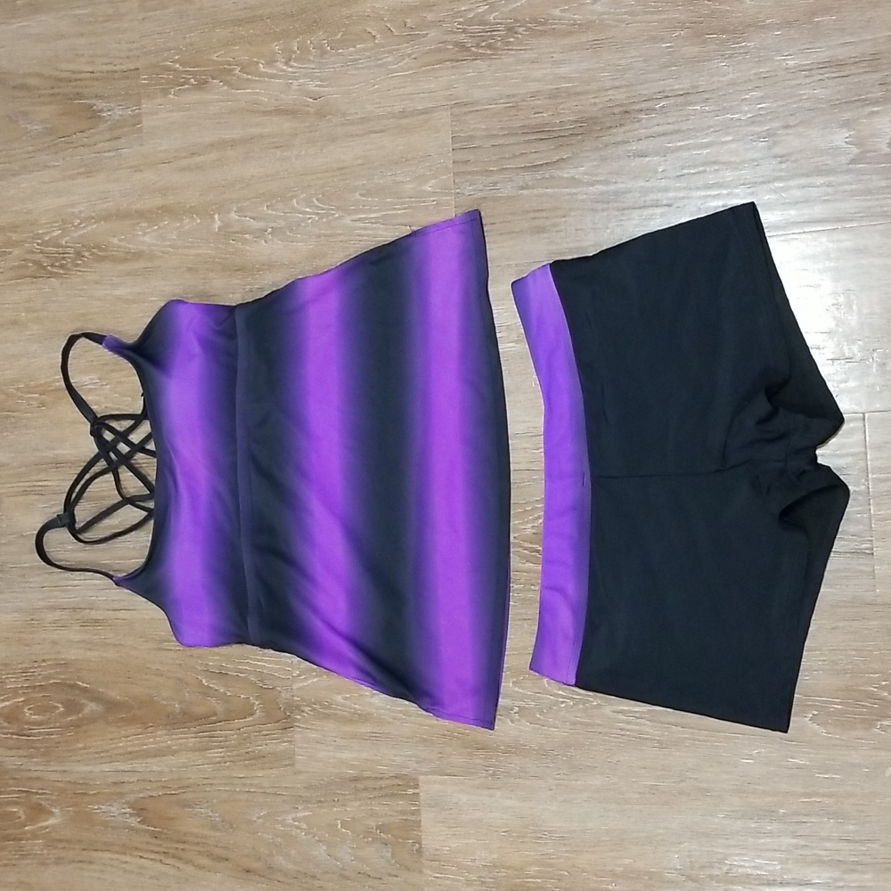 (L) Two Pce Tankini Pool Water Beach Contemporary Performance Wear Modest